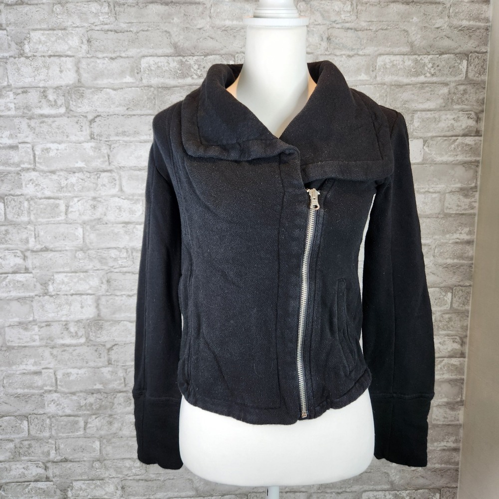 Gap Moto Jacket Asymmetrical Zip Black French Terry Vintage XS